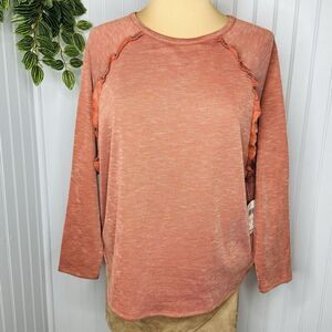 89th and Madison Sz M Ruffled Rusty Red Flowy Long Sleeve Blouse Burnt Orange